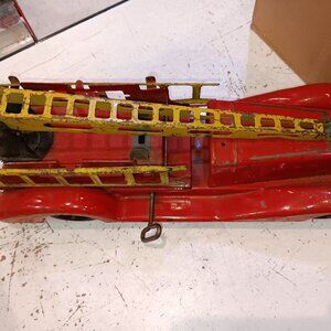 1950's Vintage Windup Hook & Ladder Firetruck 17" Long
